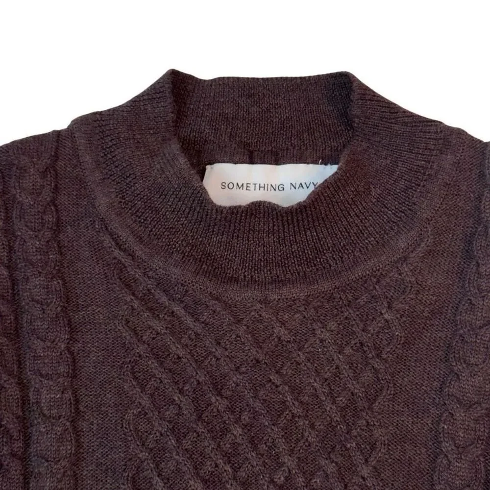 Something Navy Sara Sweater Extrafine Merino Wool Brown Ruffle Trim Cropped XS - Picture 5 of 10